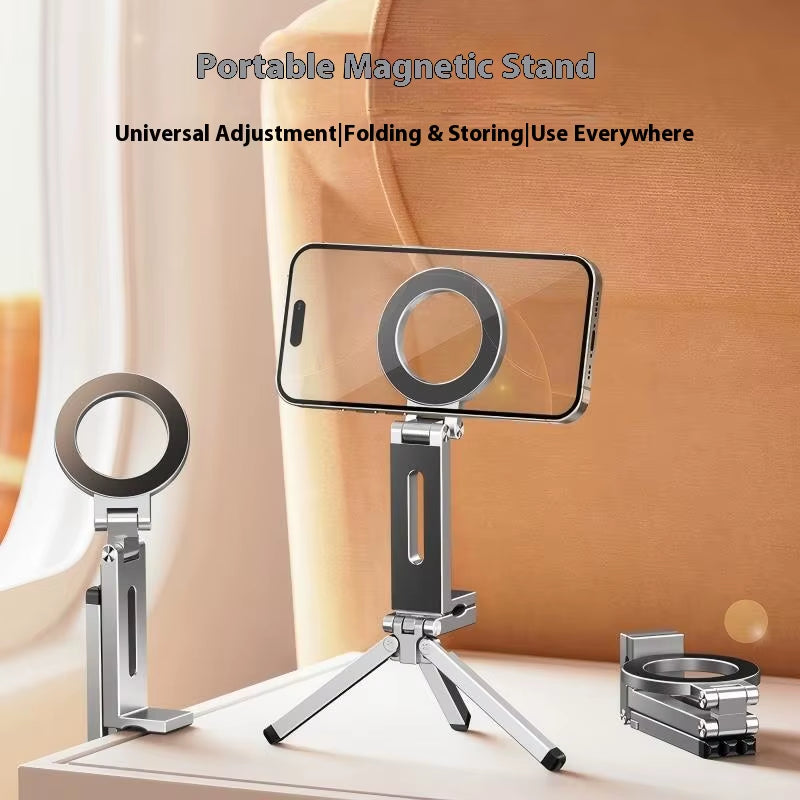 Foldable Magnetic Phone Tripod Holder, 360° Rotating Portable Stand for Iphone & Android Travel Video Shooting Desk/Plane Train