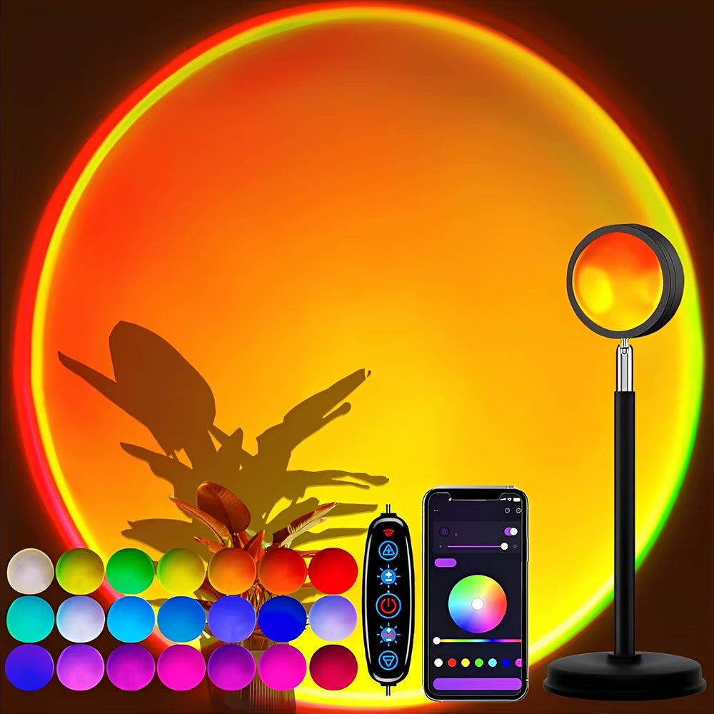 Sunset Lamp Projector with App Control – 21-Color LED Sunset Light, 180° Adjustable for Photography & Room Decor