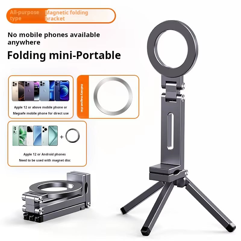 Foldable Magnetic Phone Tripod Holder, 360° Rotating Portable Stand for Iphone & Android Travel Video Shooting Desk/Plane Train