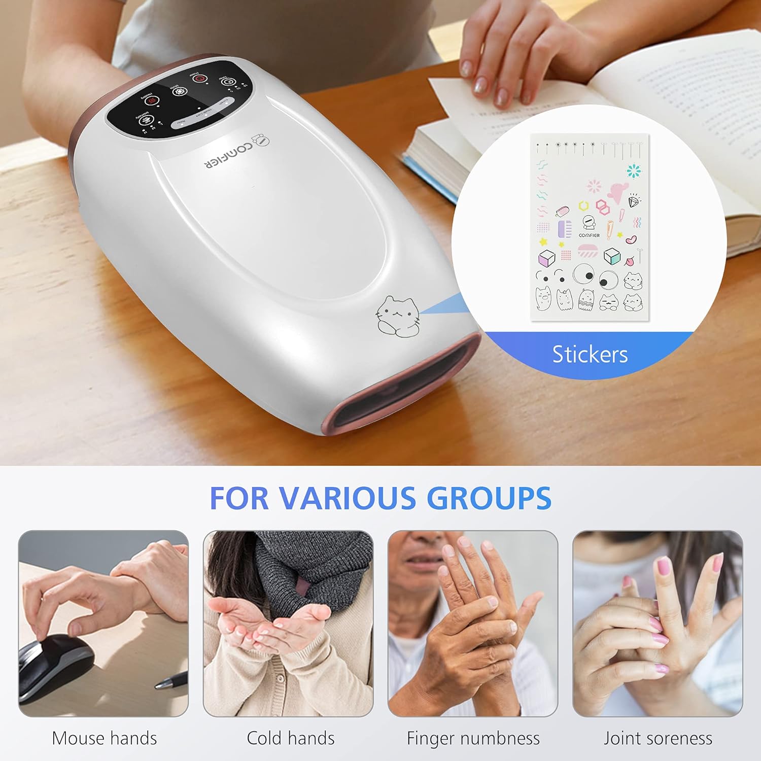 Cordless Hand Massager with Heat – Compression Therapy Tool with 3 Modes & Pressure Levels for Arthritis & Carpal Tunnel