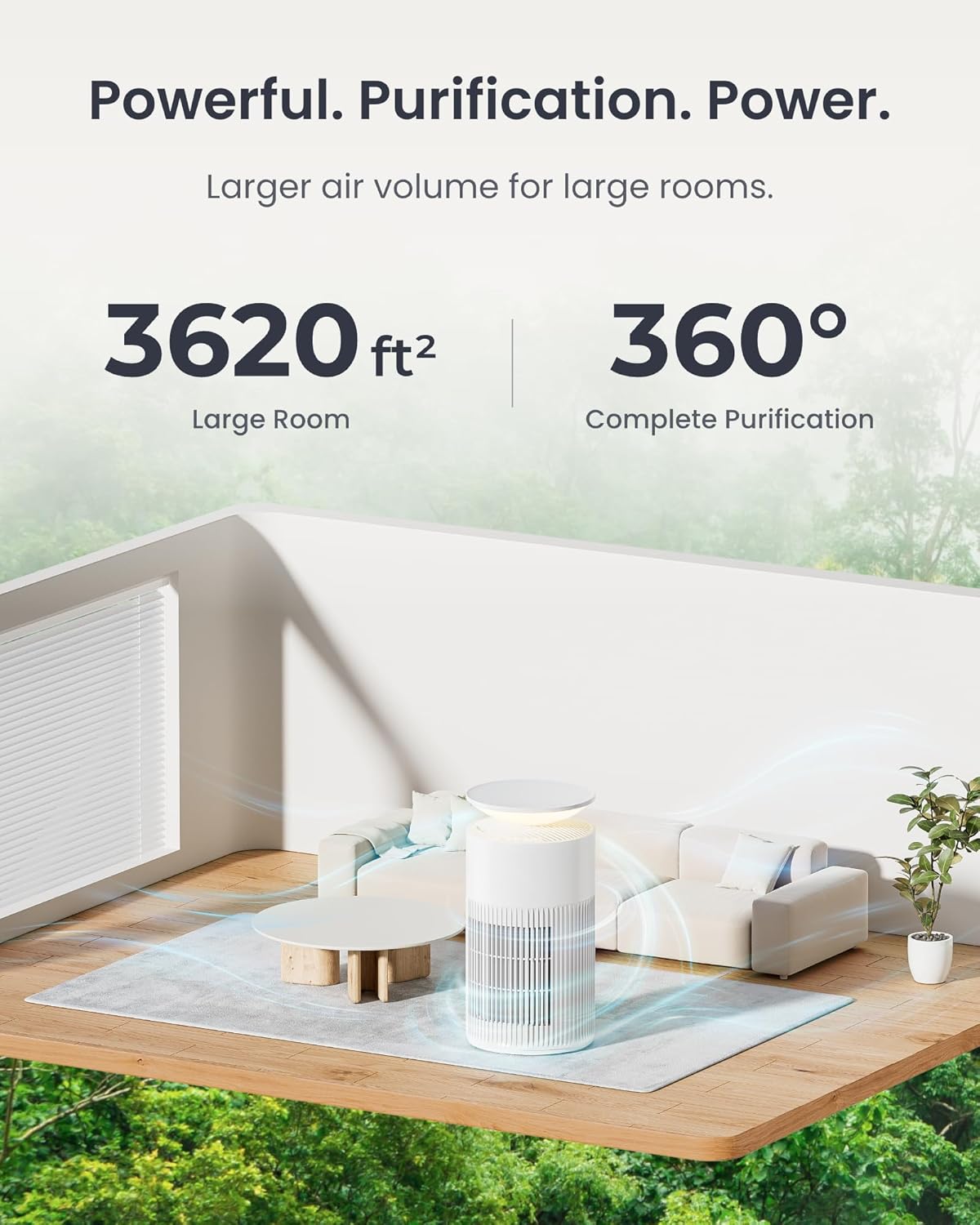 Large Room Air Purifier – 3620 Ft² Coverage, Ultra-Quiet 20dB, Washable Filter, Pet Mode, RGB Lights, Aromatherapy, Smart Home Compatible