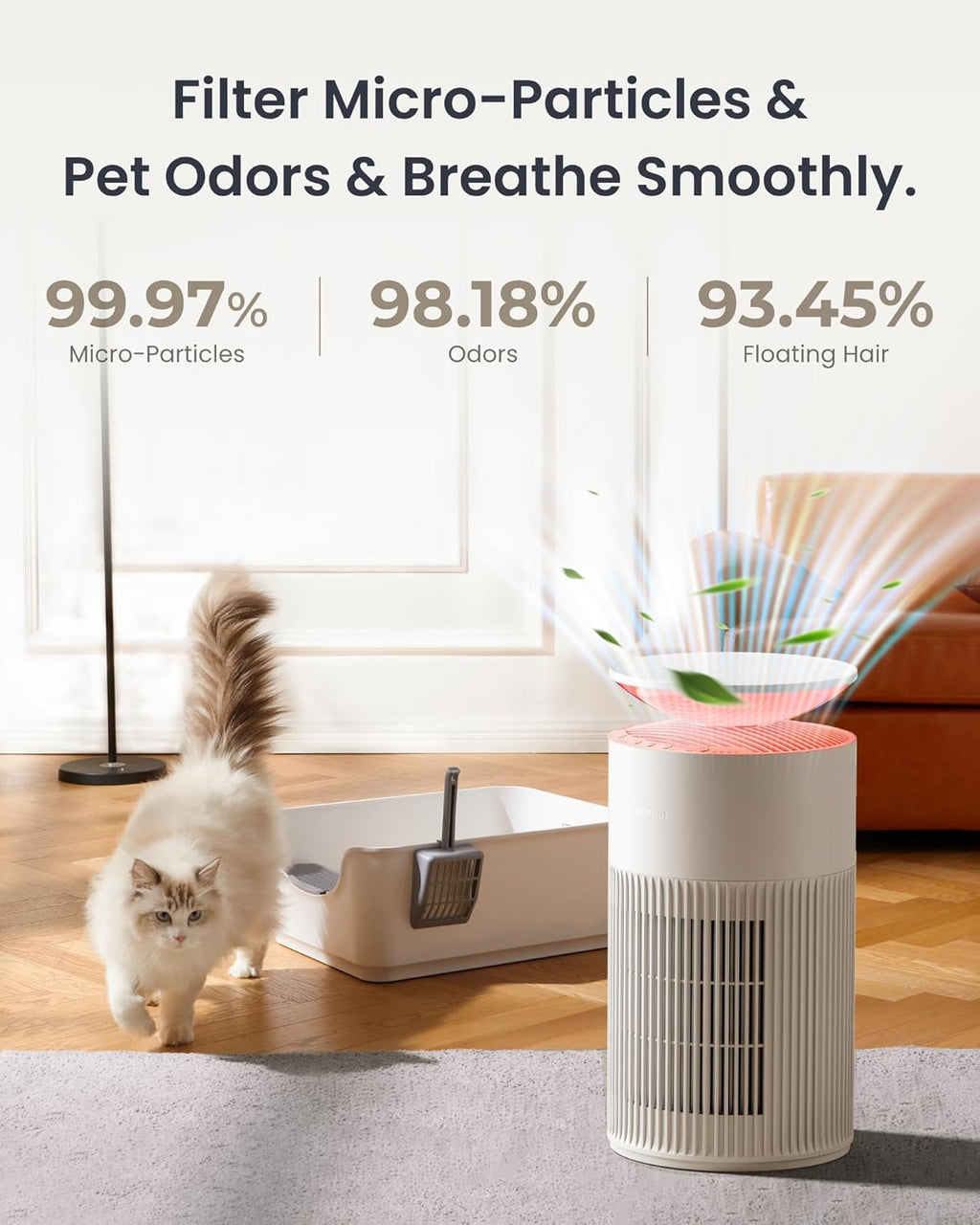 Large Room Air Purifier – 3620 Ft² Coverage, Ultra-Quiet 20dB, Washable Filter, Pet Mode, RGB Lights, Aromatherapy, Smart Home Compatible