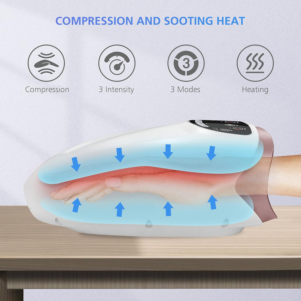 Cordless Hand Massager with Heat – Compression Therapy Tool with 3 Modes & Pressure Levels for Arthritis & Carpal Tunnel
