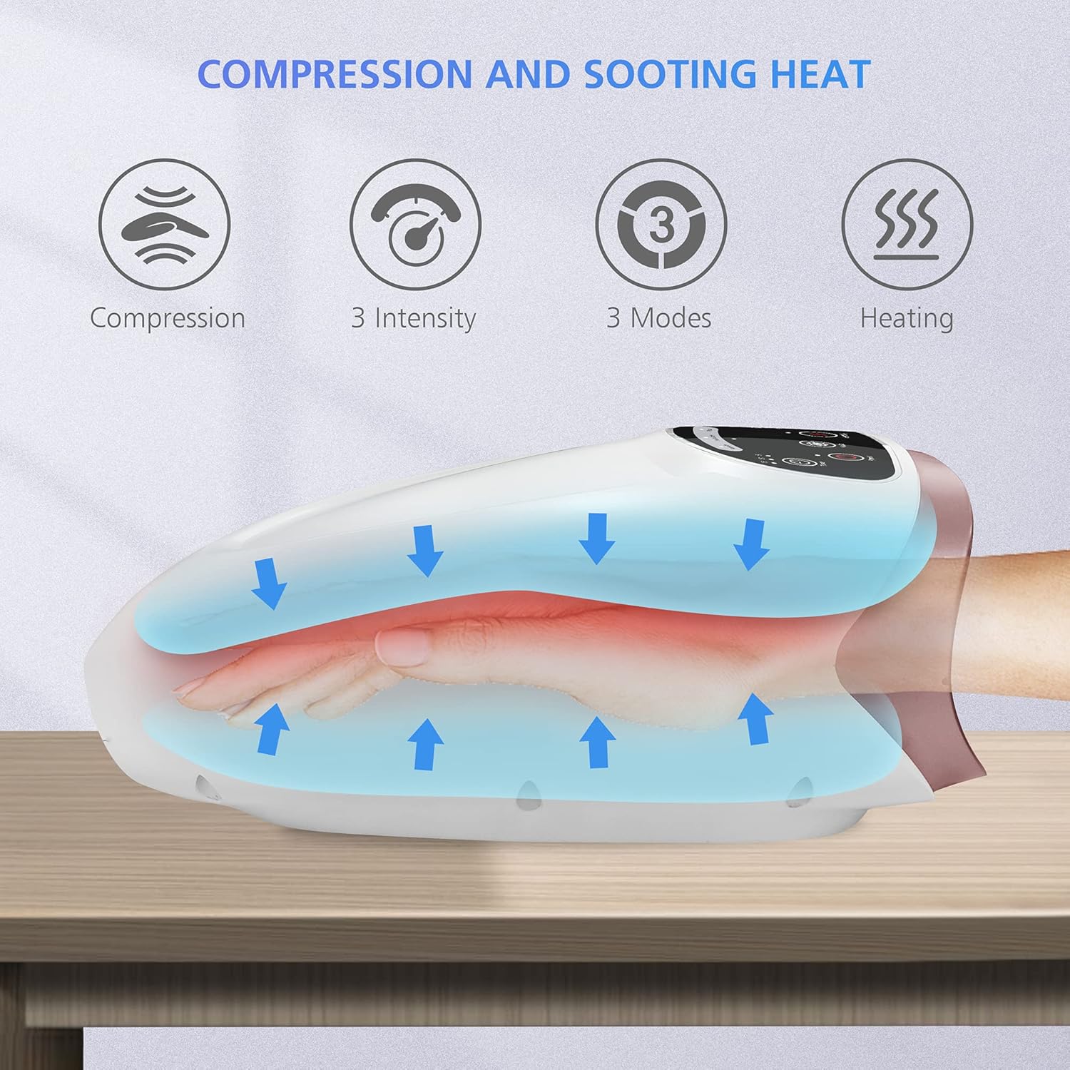 Cordless Hand Massager with Heat – Compression Therapy Tool with 3 Modes & Pressure Levels for Arthritis & Carpal Tunnel