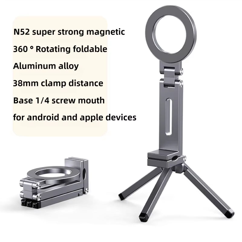 Foldable Magnetic Phone Tripod Holder, 360° Rotating Portable Stand for Iphone & Android Travel Video Shooting Desk/Plane Train