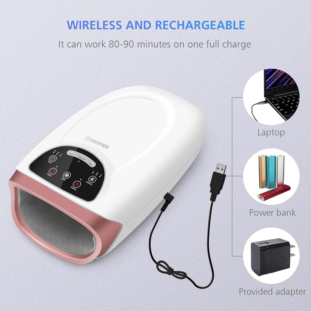 Cordless Hand Massager with Heat – Compression Therapy Tool with 3 Modes & Pressure Levels for Arthritis & Carpal Tunnel