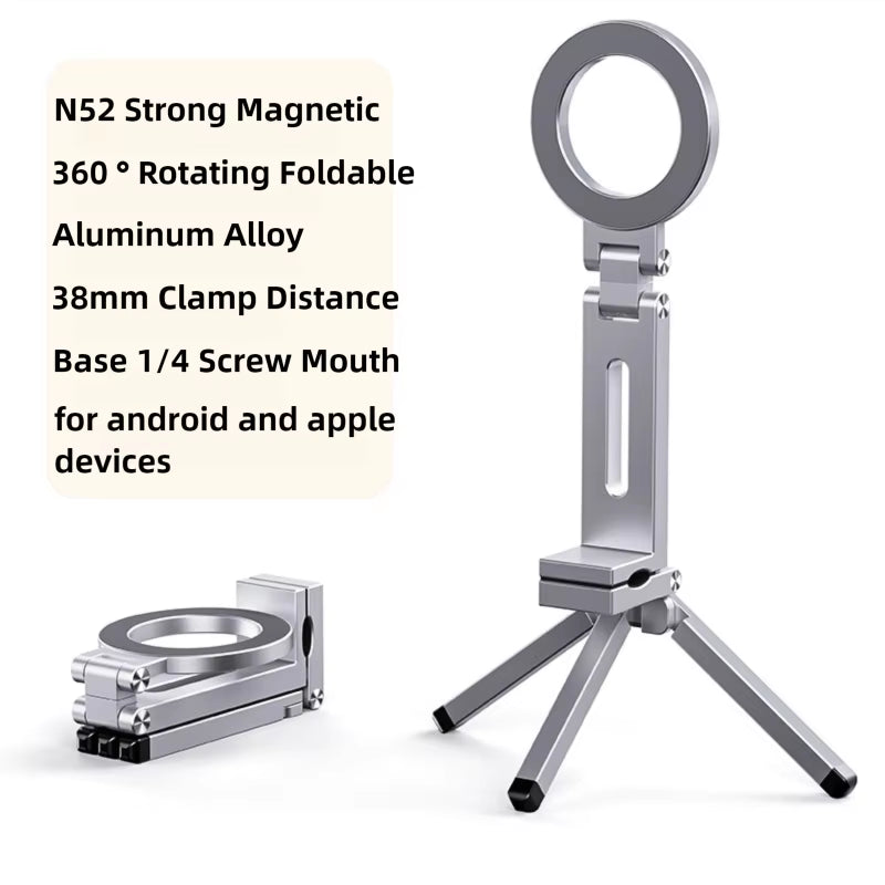 Foldable Magnetic Phone Tripod Holder, 360° Rotating Portable Stand for Iphone & Android Travel Video Shooting Desk/Plane Train
