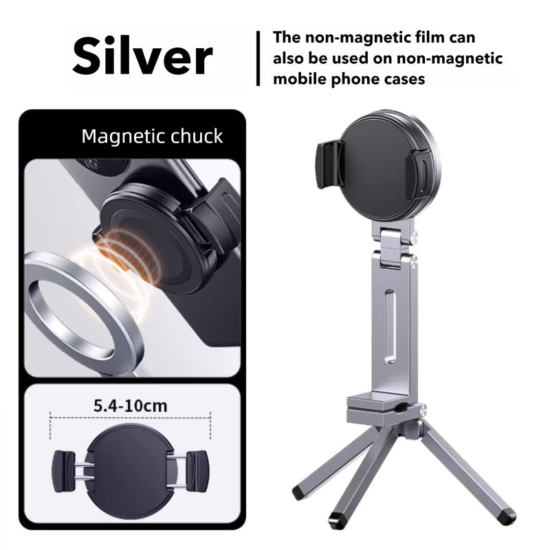 Foldable Magnetic Phone Tripod Holder, 360° Rotating Portable Stand for Iphone & Android Travel Video Shooting Desk/Plane Train